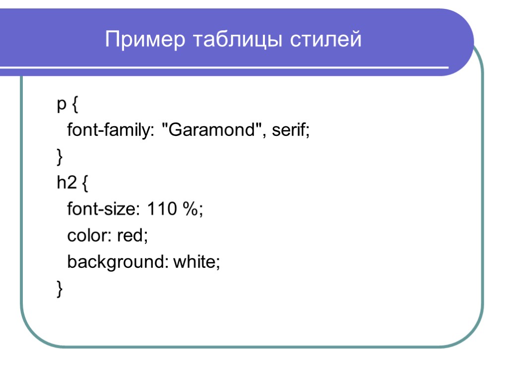 Пример таблицы стилей p { font-family: 